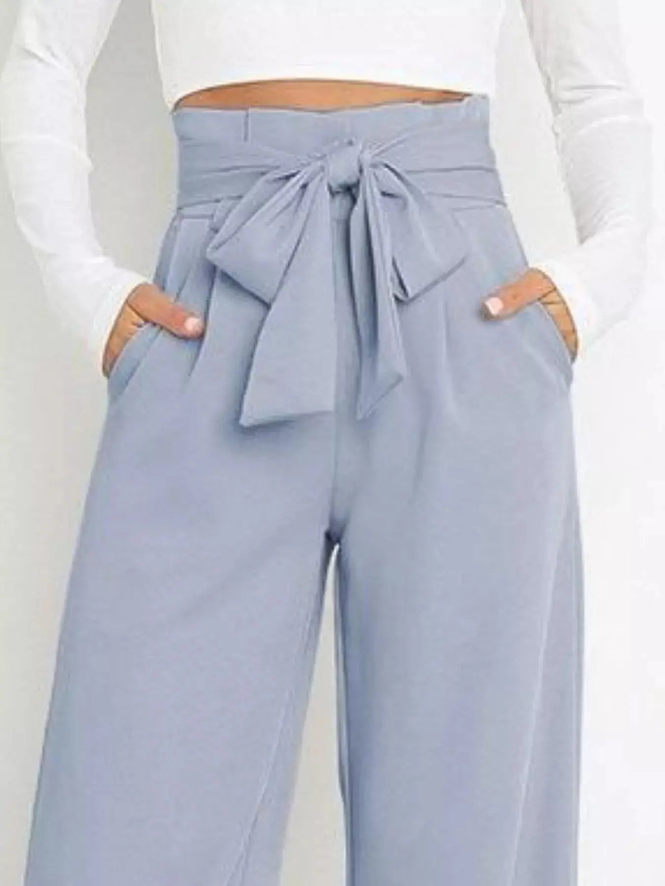 High Waist Tie Front Wide Leg Pants