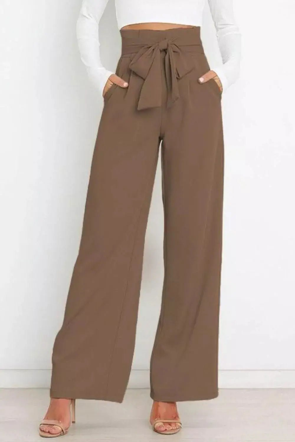 High Waist Tie Front Wide Leg Pants