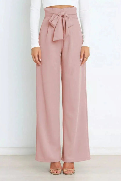 High Waist Tie Front Wide Leg Pants