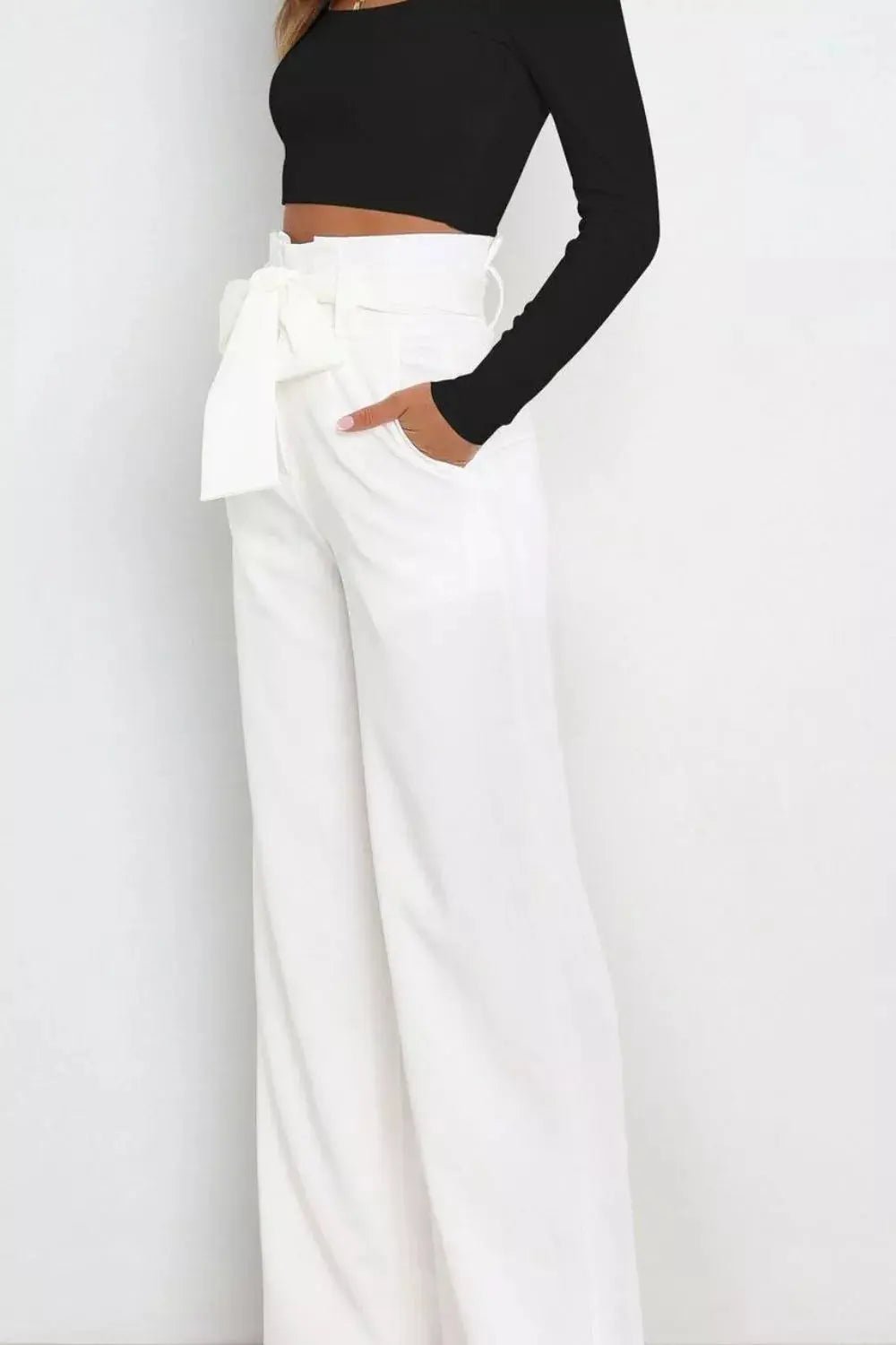 High Waist Tie Front Wide Leg Pants