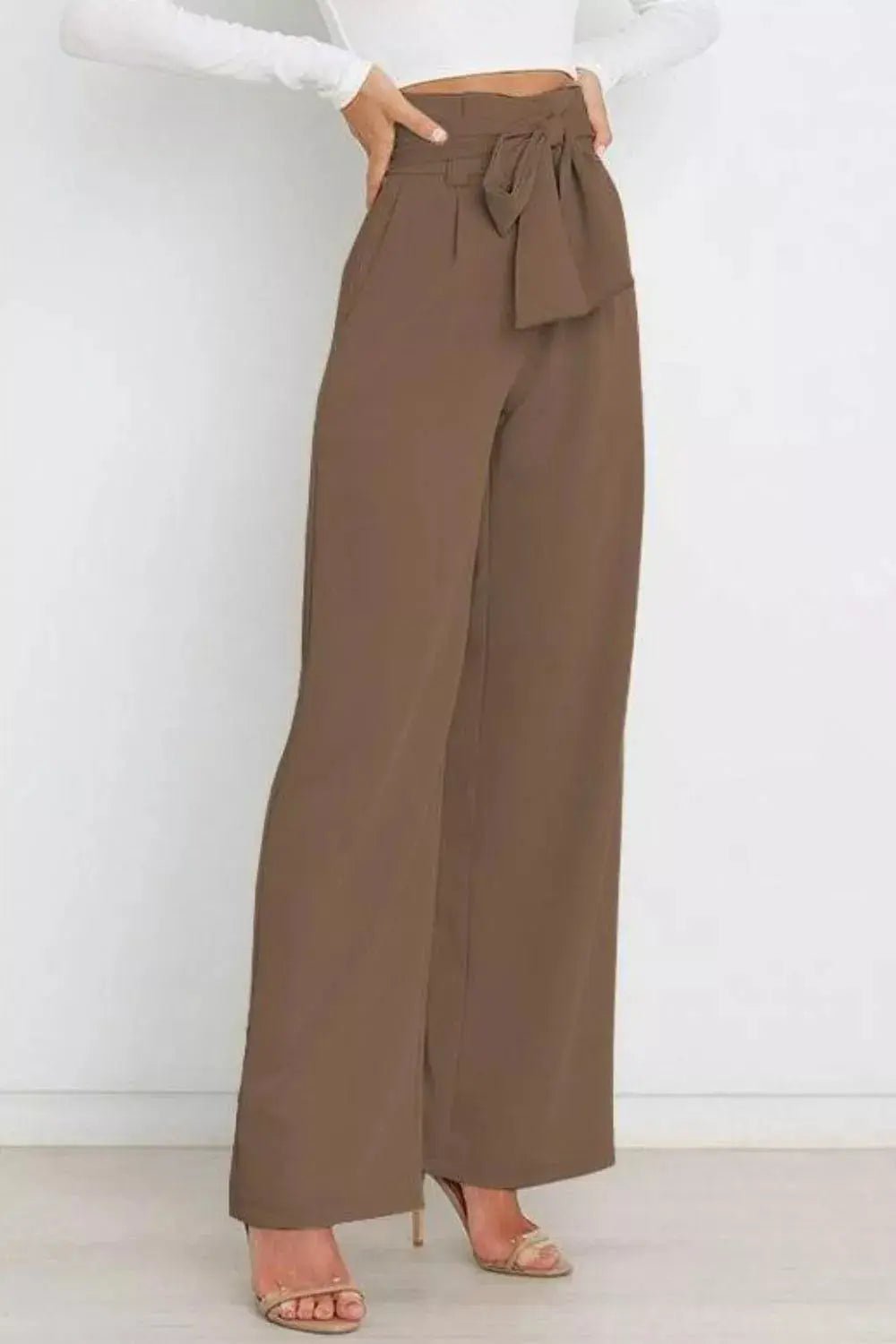 High Waist Tie Front Wide Leg Pants