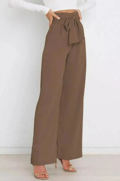 High Waist Tie Front Wide Leg Pants