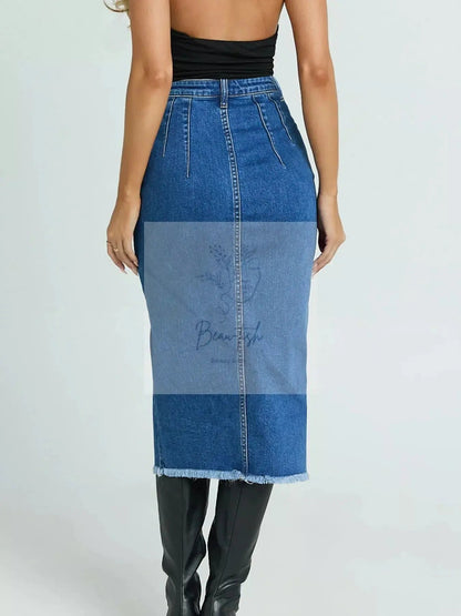 High-Waisted Slit Denim Skirt