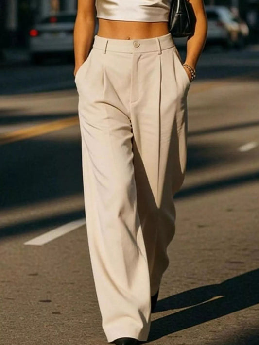 Pleated Wide-Leg Pocket Pants