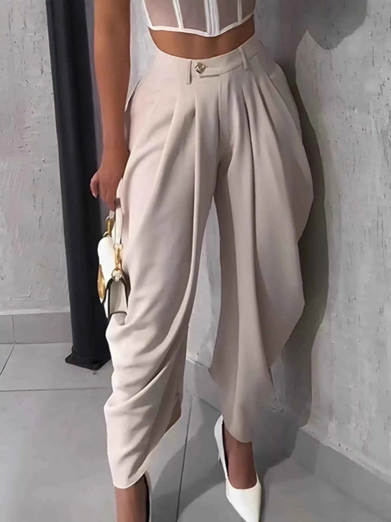 High-Waisted Wide Leg Pleated Pants