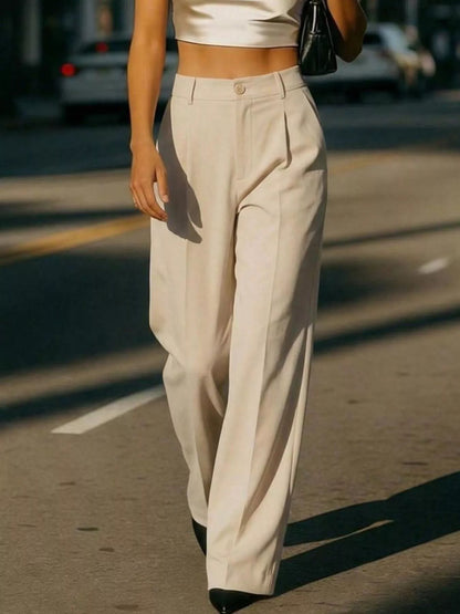 Pleated Wide-Leg Pocket Pants