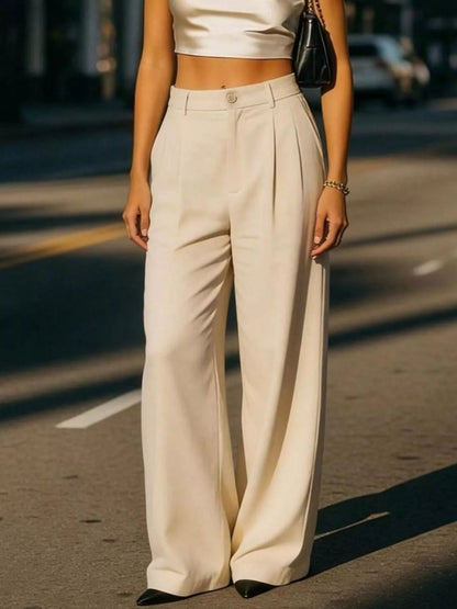 Pleated Wide-Leg Pocket Pants
