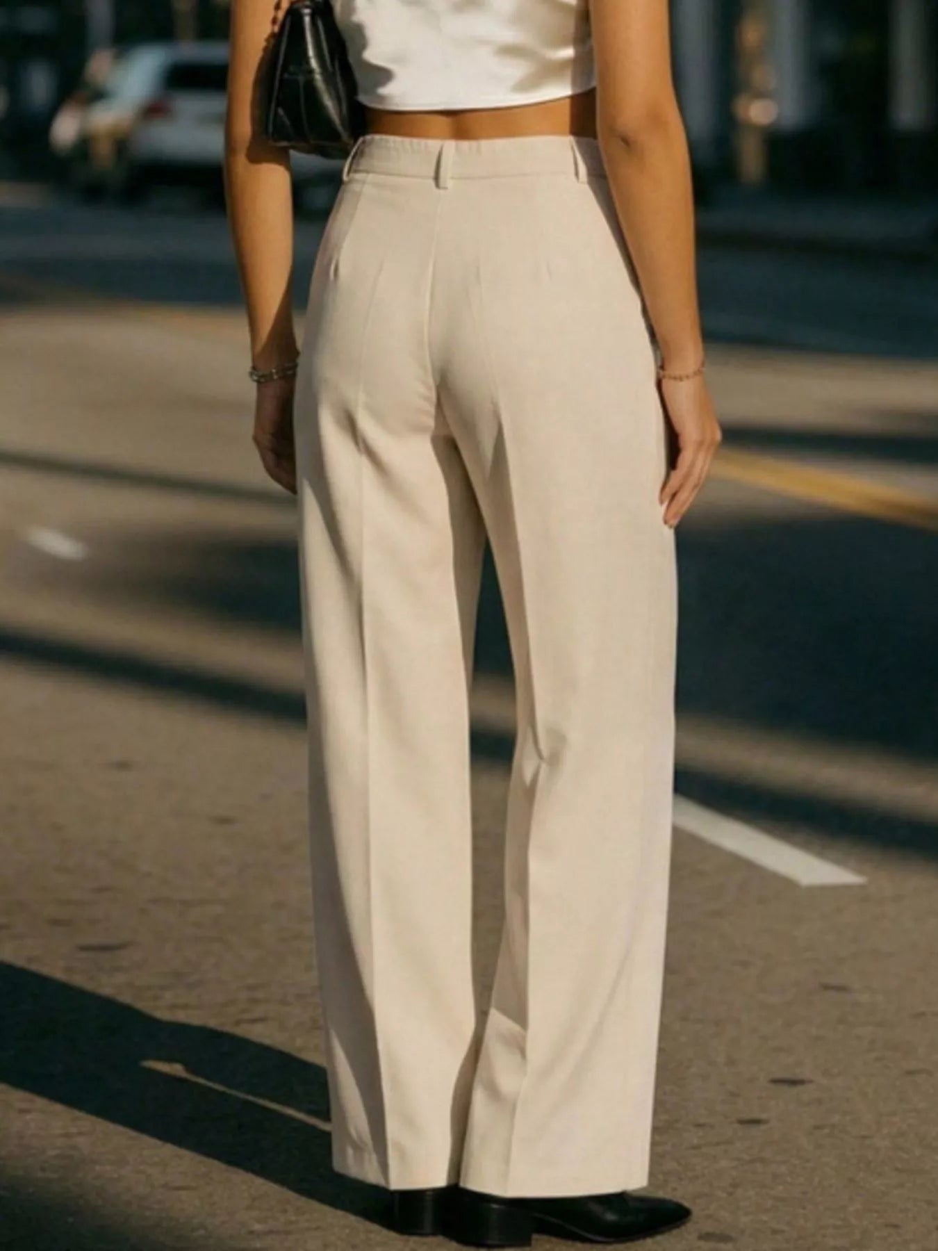 Pleated Wide-Leg Pocket Pants