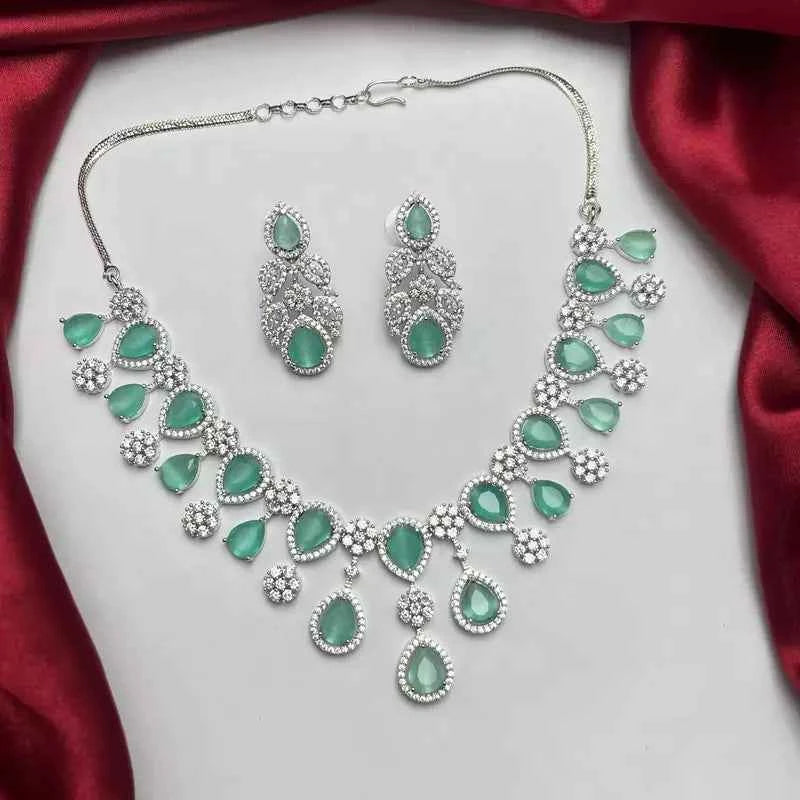Victorian Style Mint Green Pear Cut Faux Emerald Necklace Set