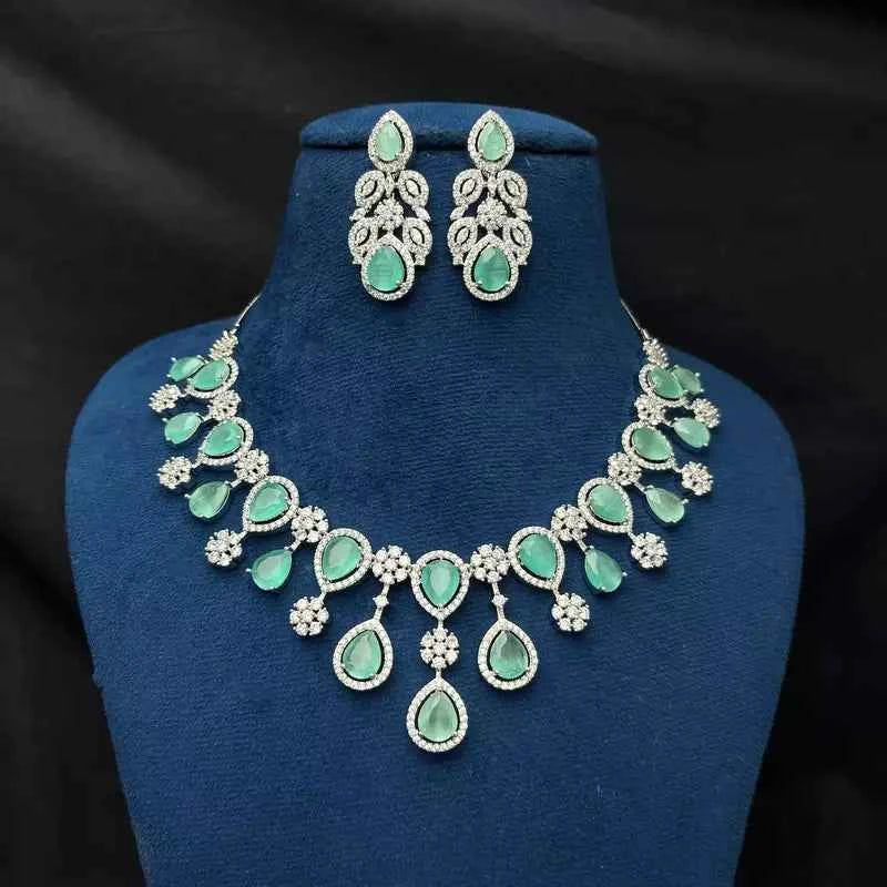 Victorian Style Mint Green Pear Cut Faux Emerald Necklace Set