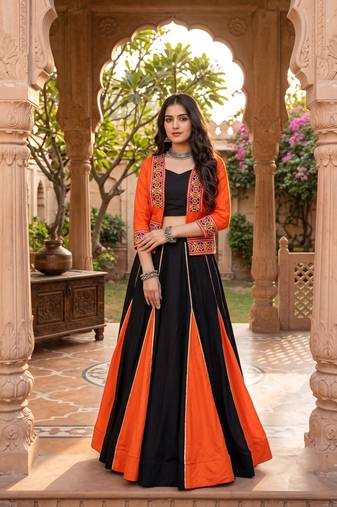 Aazuri Women's Rayon Cotton Lehenga Choli Set with Unn Patch Work Blouse