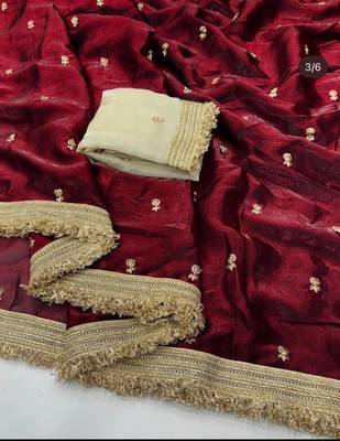 Women's Satin Silk Blend Sequin Embroidered Saree with Blouse