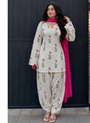 VOUAGER Cream Printed Cotton Farshi Salwar Suit Set