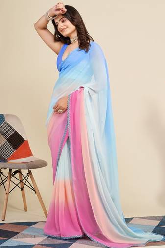 Women's Satin Silk Blend Multi Sequin Embroidered Saree