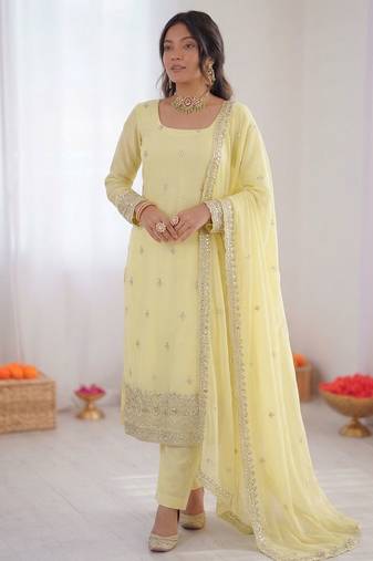 Rust Orange Fendy Silk Plazzo Suit Set With Mirror Work