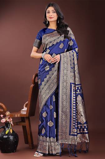 Women's Satin Silk Blend Multi Sequin Embroidered Saree