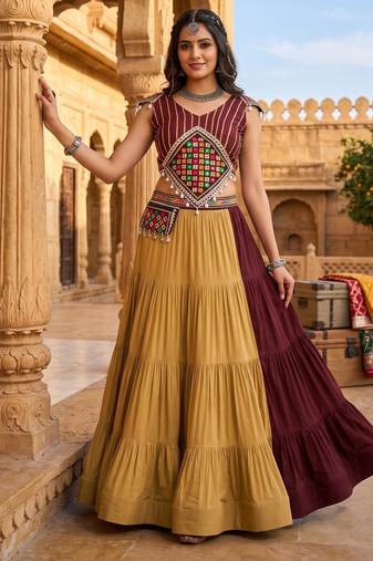 Aazuri Women's Rayon Cotton Lehenga Choli Set with Unn Patch Work Blouse