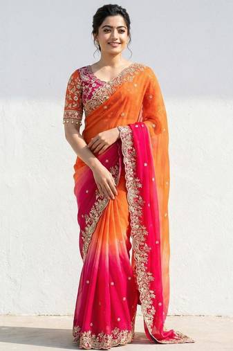 Women's Satin Silk Blend Multi Sequin Embroidered Saree
