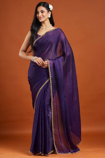 Women's Satin Silk Blend Multi Sequin Embroidered Saree