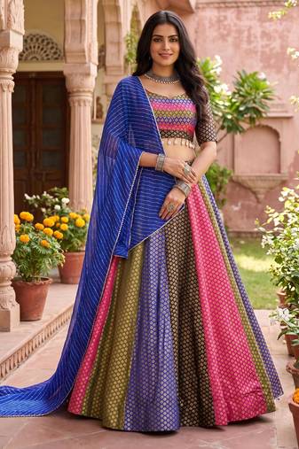 Aazuri Women's Rayon Cotton Lehenga Choli Set with Unn Patch Work Blouse