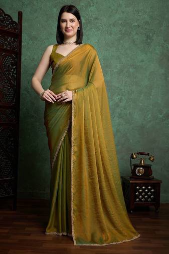 Women's Satin Silk Blend Multi Sequin Embroidered Saree