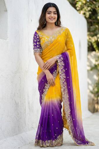 Women's Satin Silk Blend Multi Sequin Embroidered Saree