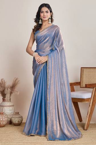 Women's Satin Silk Blend Multi Sequin Embroidered Saree
