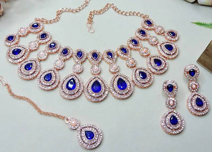 Jewel Studio Rose Gold Plated Teardrop Necklace Set Blue