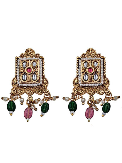 Aarna Gold Plated Kundan Meenakari Choker Necklace Set Multicolor