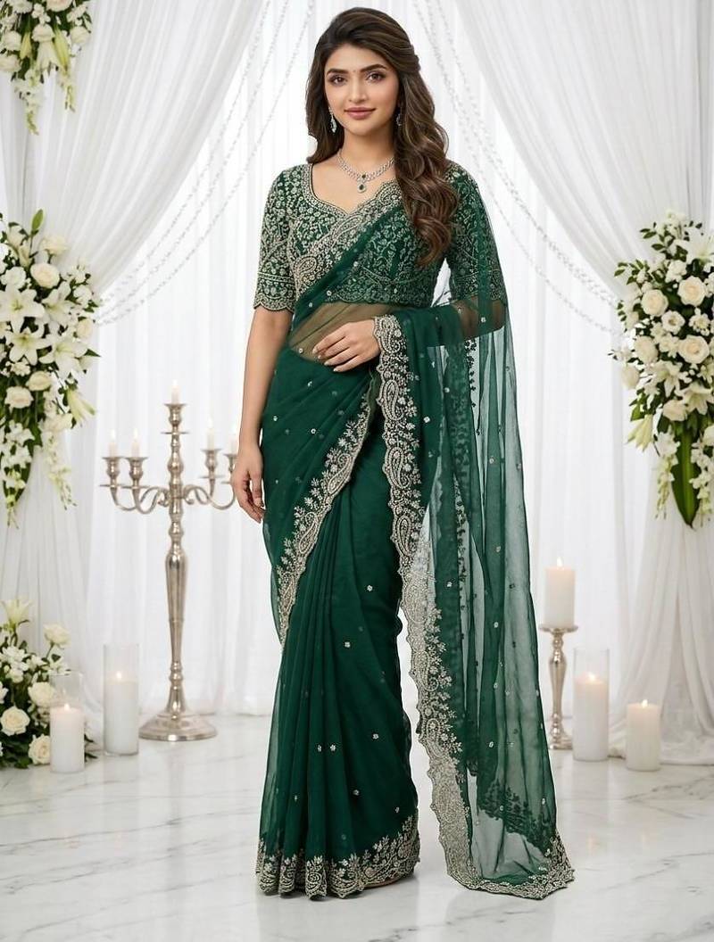 Women's Embroidered Georgette Saree with Blouse