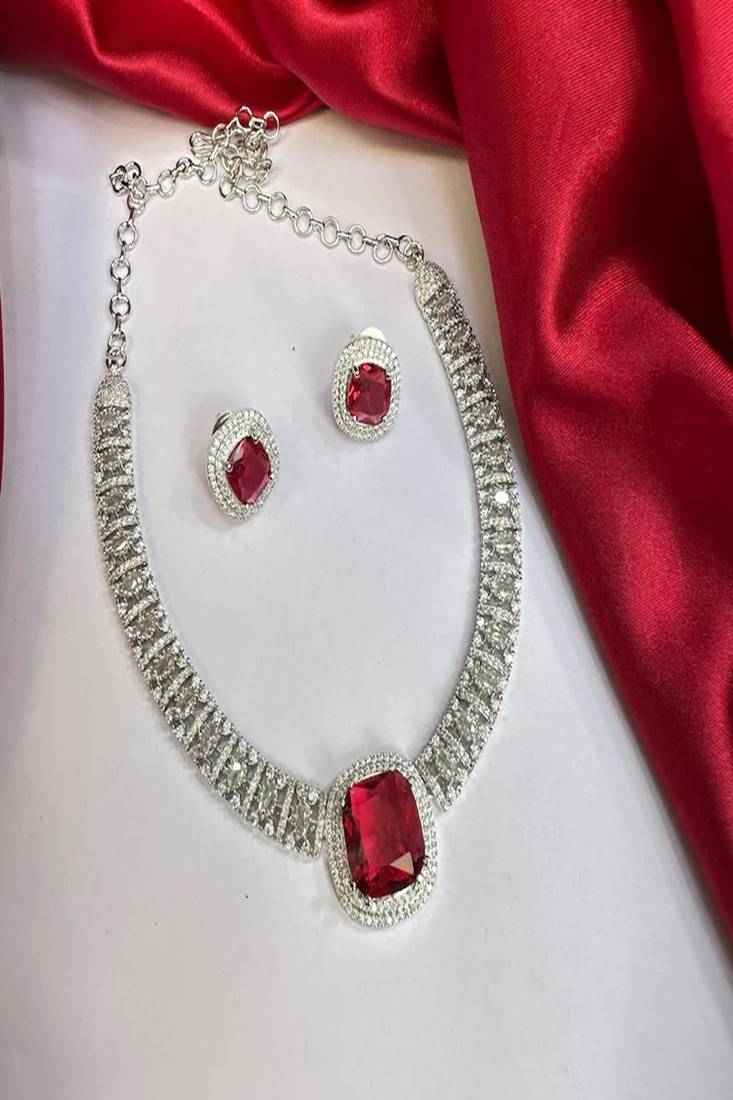 CZ Ruby Necklace & Earrings Set
