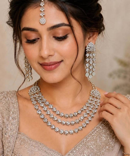 NAFJ Mehandi Plated Agate Stone Necklace Set White