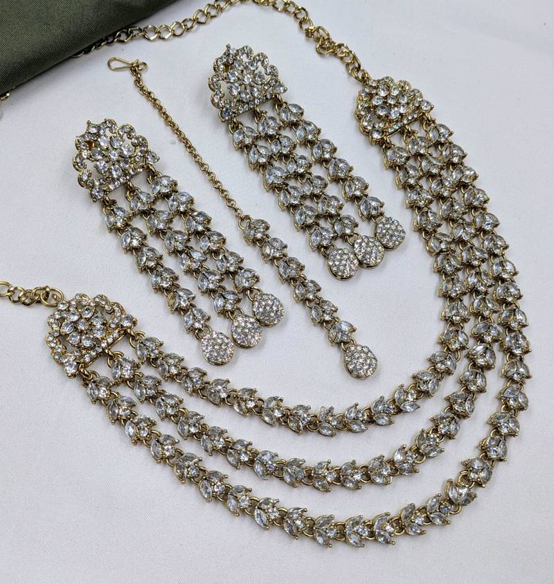 NAFJ Mehandi Plated Agate Stone Necklace Set White