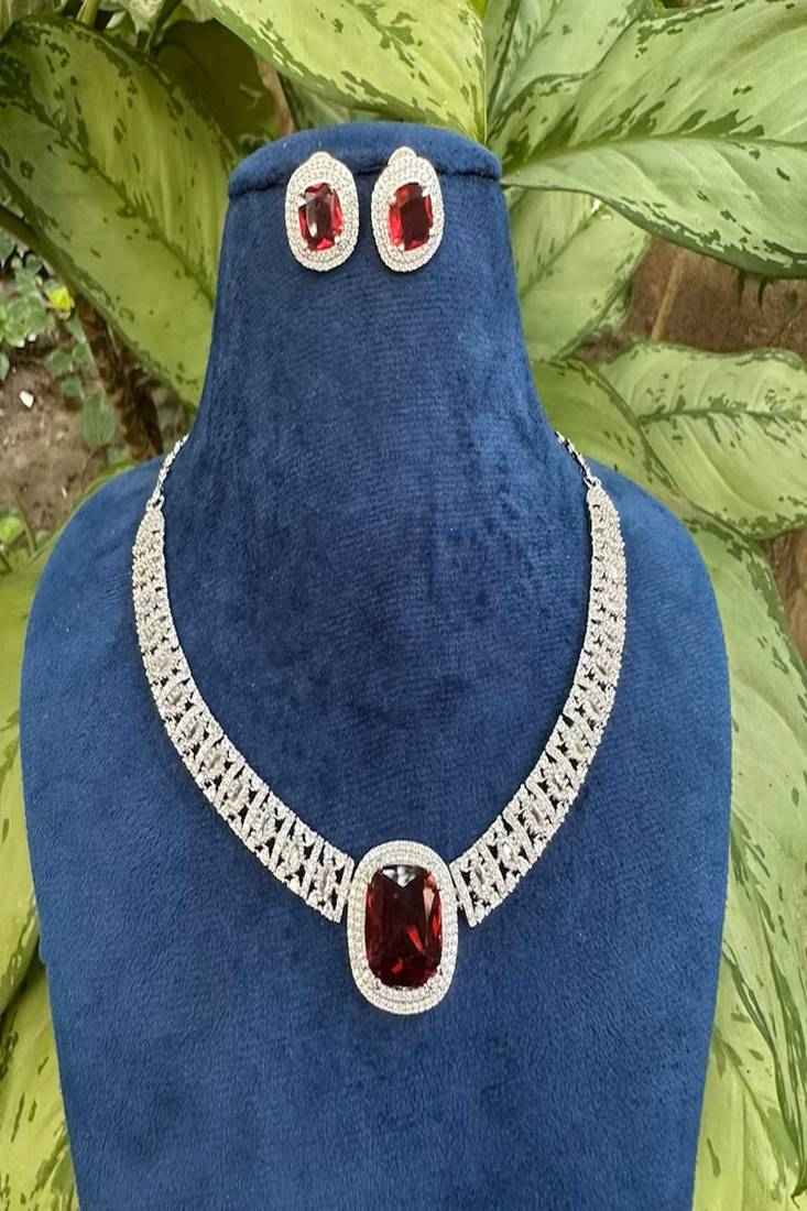 CZ Ruby Necklace & Earrings Set