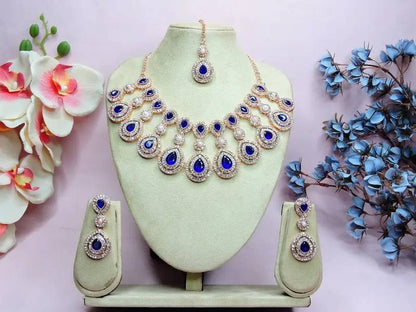 Jewel Studio Rose Gold Plated Teardrop Necklace Set Blue