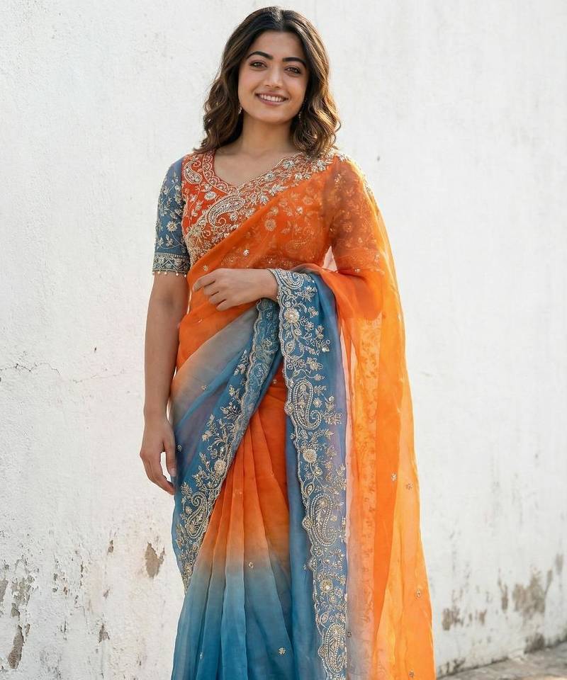 Women's Satin Silk Blend Multi Sequin Embroidered Saree
