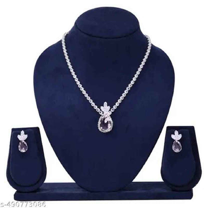 Silver Plated Chain Pendant Set Pink