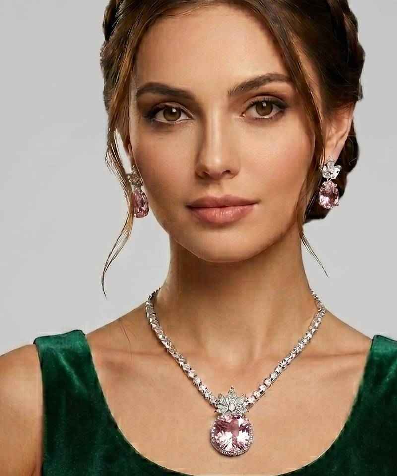 Silver Plated Chain Pendant Set Pink