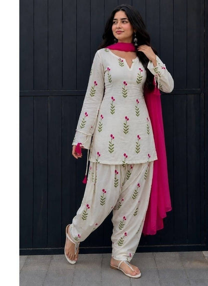 VOUAGER Cream Printed Cotton Farshi Salwar Suit Set