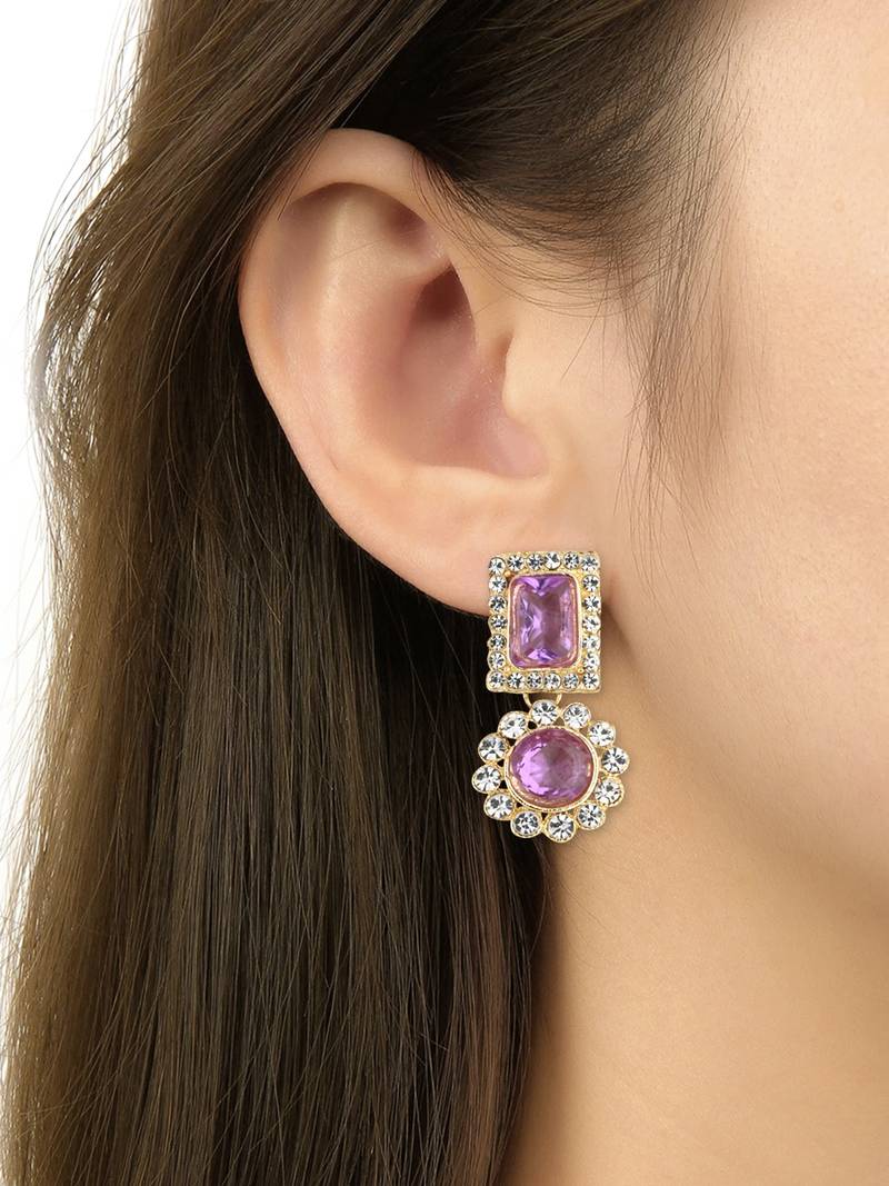 I Jewels Gold Plated Stone Studded Necklace Set Purple