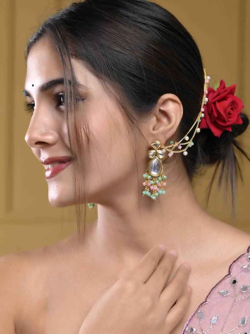 Gold Plated Multi Beaded Jumka Earring Multicolor