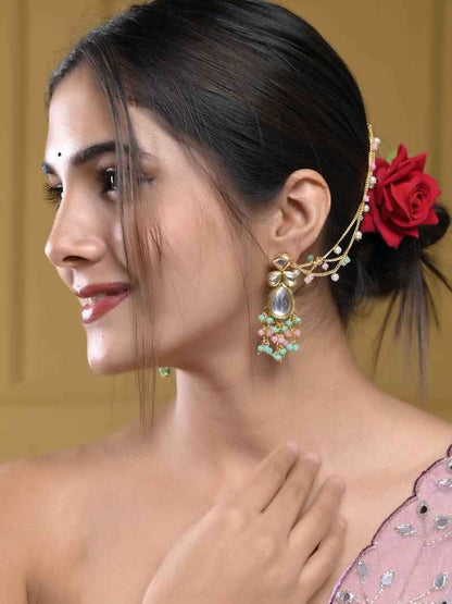 Gold Plated Multi Beaded Jumka Earring Multicolor
