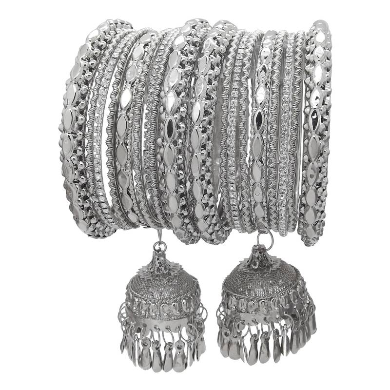 9blings Silver Plated Latkan Kada Bangles Set of 2