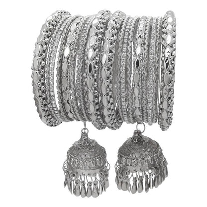 9blings Silver Plated Latkan Kada Bangles Set of 2