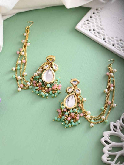 Gold Plated Multi Beaded Jumka Earring Multicolor