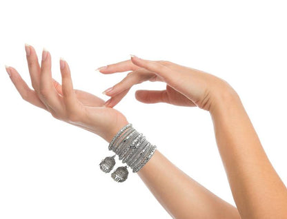 9blings Silver Plated Latkan Kada Bangles Set of 2
