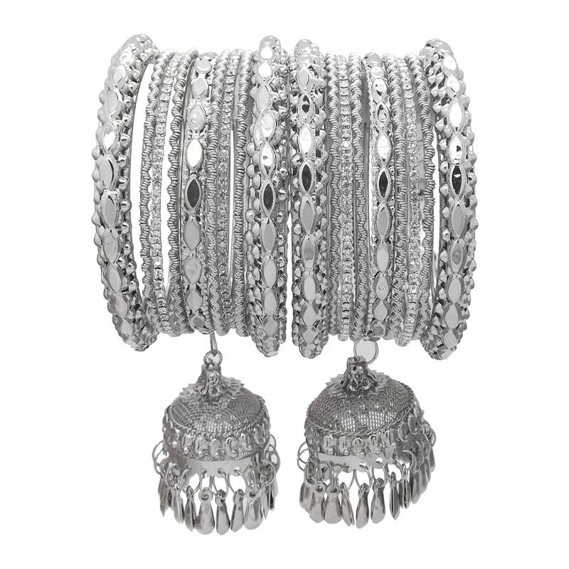 9blings Silver Plated Latkan Kada Bangles Set of 2