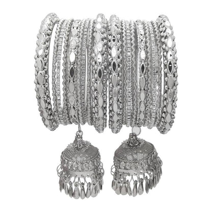 9blings Silver Plated Latkan Kada Bangles Set of 2