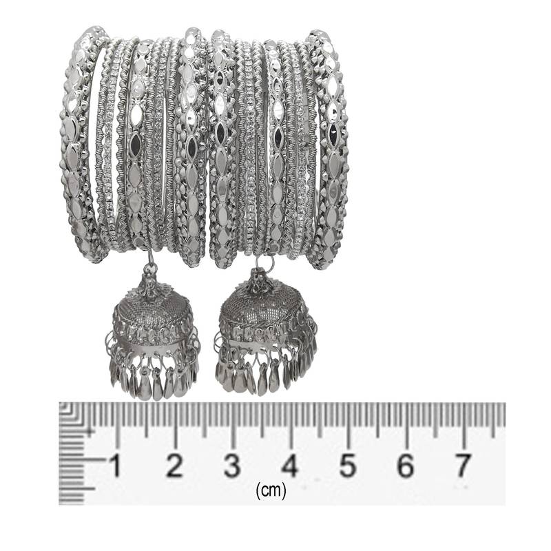 9blings Silver Plated Latkan Kada Bangles Set of 2