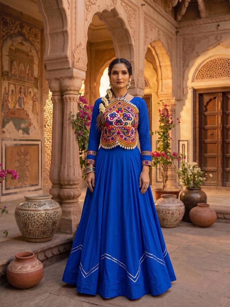 Aazuri Women's Rayon Cotton Lehenga Choli Set with Unn Patch Work Blouse